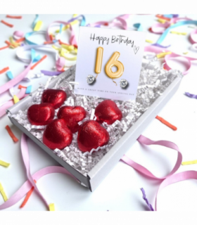 16th Birthday Cubic Zirconia Silver Earrings & Gold Balloons Mini Gift Hamper