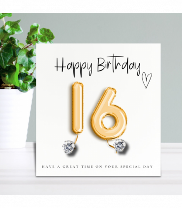 16th Birthday Cubic Zirconia Silver Earrings & Gold Balloons Mini Gift Hamper