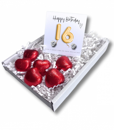 16th Birthday Cubic Zirconia Silver Earrings & Gold Balloons Mini Gift Hamper