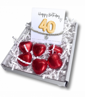 40th Birthday Cubic Zirconia Silver Bracelet & Gold Balloon Hamper