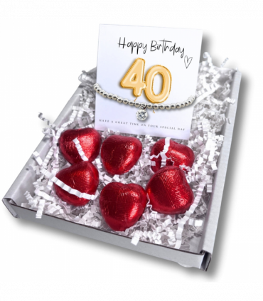40th Birthday Cubic Zirconia Silver Bracelet & Gold Balloon Hamper