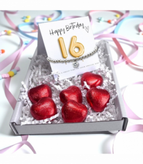 16th Birthday Cubic Zirconia Bracelet & Gold Balloons Mini Hamper