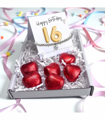 16th Birthday Cubic Zirconia Bracelet & Gold Balloons Mini Hamper