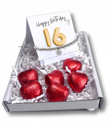 16th Birthday Cubic Zirconia Bracelet & Gold Balloons Mini Hamper