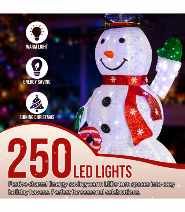 1.7M Lighted Snowman Holding Candy Cane Christmas Yard Decorations, Pre-lit Pull Up Snowman with 240 White LEDs, for Xmas Outdoor Holiday Indoor Decor Lighted Holiday Displays, White