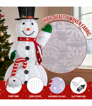 1.7M Lighted Snowman Holding Candy Cane Christmas Yard Decorations, Pre-lit Pull Up Snowman with 240 White LEDs, for Xmas Outdoor Holiday Indoor Decor Lighted Holiday Displays, White