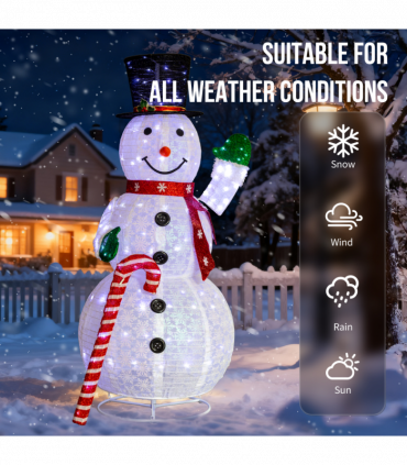 1.7M Lighted Snowman Holding Candy Cane Christmas Yard Decorations, Pre-lit Pull Up Snowman with 240 White LEDs, for Xmas Outdoor Holiday Indoor Decor Lighted Holiday Displays, White