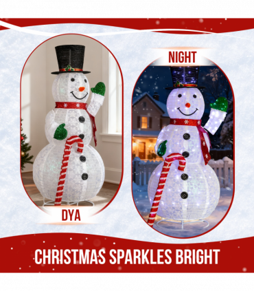 1.7M Lighted Snowman Holding Candy Cane Christmas Yard Decorations, Pre-lit Pull Up Snowman with 240 White LEDs, for Xmas Outdoor Holiday Indoor Decor Lighted Holiday Displays, White