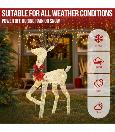 1.2M Lighted Reindeer Christmas Decorations, Pre-lit Holiday Decor with 90 Warm White LED Lights for Xmas Outdoor Indoor Decor Lighted Holiday Displays, White
