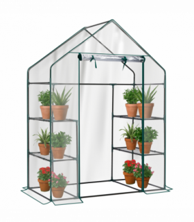 Mini Walk-in Greenhouse with PVC Cover, 4-Shelf Indoor Outdoor Plant Gardening Green House for Garden Backyard, 56" x 29" x 77", Transparent