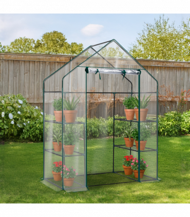 Mini Walk-in Greenhouse with PVC Cover, 4-Shelf Indoor Outdoor Plant Gardening Green House for Garden Backyard, 56" x 29" x 77", Transparent
