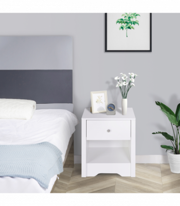 Solid wood White & Silver handle 53Wx42.5Dx59H cm Bedside Table-White