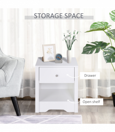 Solid wood White & Silver handle 53Wx42.5Dx59H cm Bedside Table-White