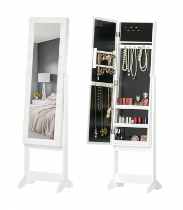 LED Mirrored Jewellery Cabinet, 36Lx30Wx136H cm-White