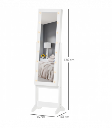 LED Mirrored Jewellery Cabinet, 36Lx30Wx136H cm-White