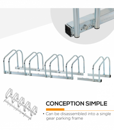 5 Bike Parking Rack Locking Storage Stand Holder Floor Wall Mount HOMCOM