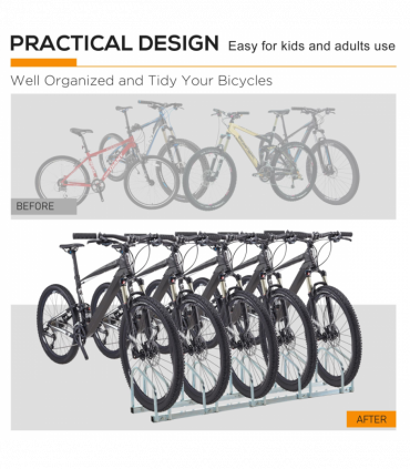 5 Bike Parking Rack Locking Storage Stand Holder Floor Wall Mount HOMCOM