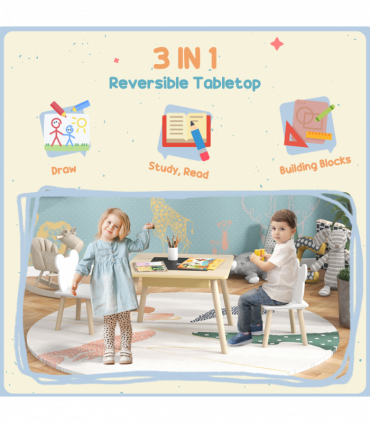 AIYAPLAY 3-Piece Toddler Table and Chairs Set for Nursery, Playroom