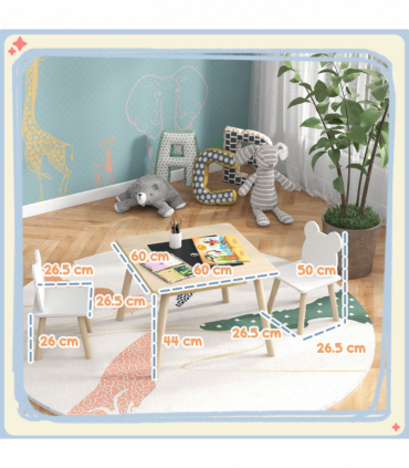 AIYAPLAY 3-Piece Toddler Table and Chairs Set for Nursery, Playroom