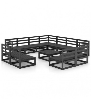 vidaXL 12 Piece Garden Lounge Set Black Solid Pinewood
