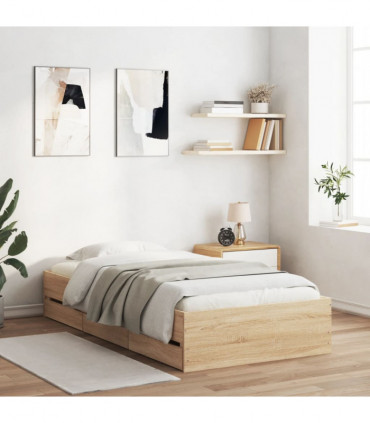 vidaXL Bed Frame with Drawers Sonoma Oak 100x200 cm Engineered Wood