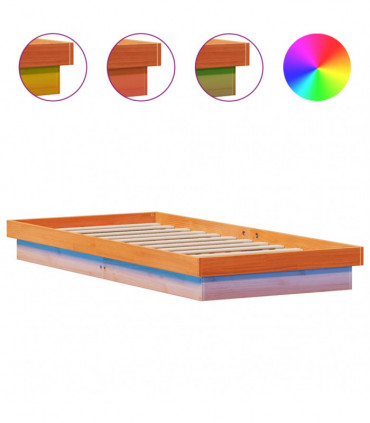 vidaXL LED Bed Frame Wax Brown 100x200 cm Solid Wood Pine