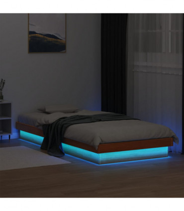 vidaXL LED Bed Frame Wax Brown 100x200 cm Solid Wood Pine