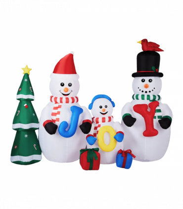 2.4M Lighted Christmas Inflatable Decoration, Inflatable Snowman Family with JOY and Xmas Tree, Funny Blow Up Yard Decorations with Built-in LED Lights for Holiday Party Front Yard Lawn Garden Decor