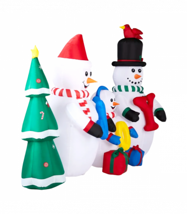 2.4M Lighted Christmas Inflatable Decoration, Inflatable Snowman Family with JOY and Xmas Tree, Funny Blow Up Yard Decorations with Built-in LED Lights for Holiday Party Front Yard Lawn Garden Decor
