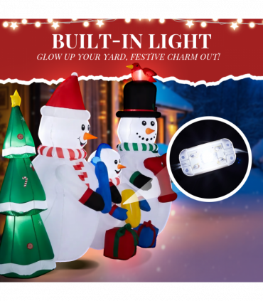 2.4M Lighted Christmas Inflatable Decoration, Inflatable Snowman Family with JOY and Xmas Tree, Funny Blow Up Yard Decorations with Built-in LED Lights for Holiday Party Front Yard Lawn Garden Decor