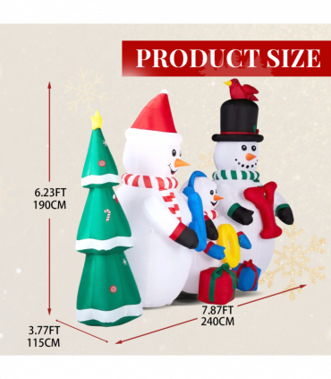 2.4M Lighted Christmas Inflatable Decoration, Inflatable Snowman Family with JOY and Xmas Tree, Funny Blow Up Yard Decorations with Built-in LED Lights for Holiday Party Front Yard Lawn Garden Decor