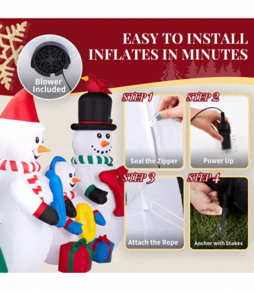 2.4M Lighted Christmas Inflatable Decoration, Inflatable Snowman Family with JOY and Xmas Tree, Funny Blow Up Yard Decorations with Built-in LED Lights for Holiday Party Front Yard Lawn Garden Decor