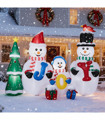 2.4M Lighted Christmas Inflatable Decoration, Inflatable Snowman Family with JOY and Xmas Tree, Funny Blow Up Yard Decorations with Built-in LED Lights for Holiday Party Front Yard Lawn Garden Decor