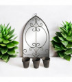 73CM RUSTY WALL MIRROR WITH TRIPLE PLANTER