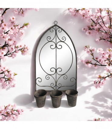 73CM RUSTY WALL MIRROR WITH TRIPLE PLANTER