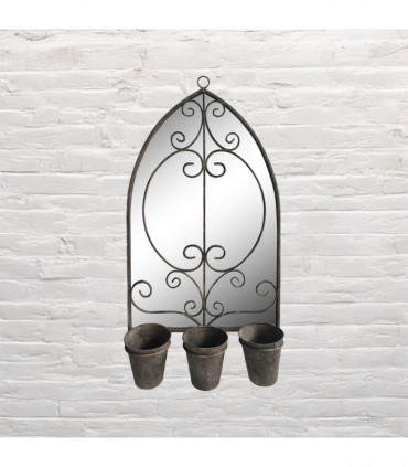73CM RUSTY WALL MIRROR WITH TRIPLE PLANTER