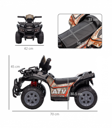 Kids Ride-on Four Wheeler ATV Car Black Electric 2 km/h 45 min Play 18-36 months