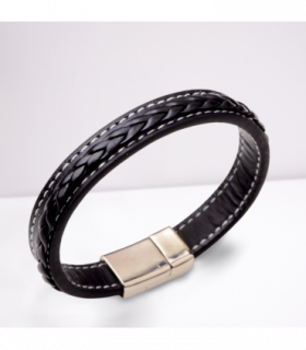 Men's Faux Black Leather Bracelet