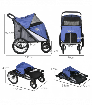 PawHut Foldable Pet Stroller with Cushion, for M, L Dogs - Blue
