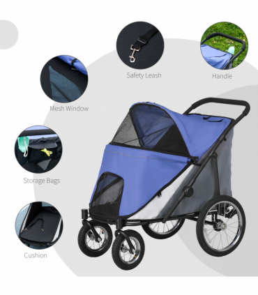 PawHut Foldable Pet Stroller with Cushion, for M, L Dogs - Blue