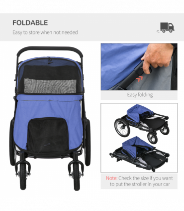 PawHut Foldable Pet Stroller with Cushion, for M, L Dogs - Blue