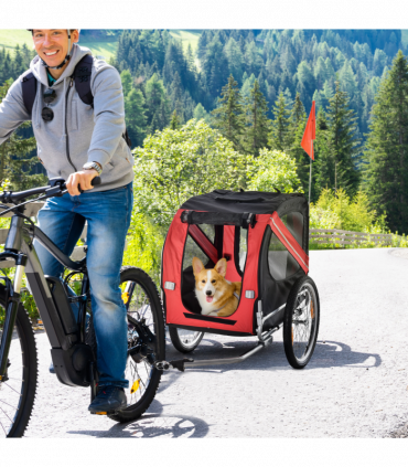Pet Bicycle Trailer Dog Cat Bike Carrier Water Resistant W/ Hitch Coupler Red