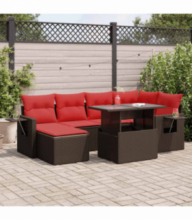 vidaXL 7 Piece Garden Sofa Set with Cushions Brown Poly Rattan Acacia