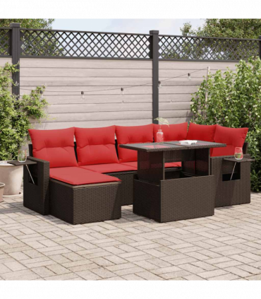 vidaXL 7 Piece Garden Sofa Set with Cushions Brown Poly Rattan Acacia