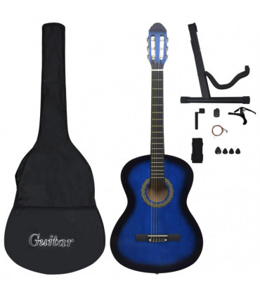 12 Piece Classical Guitar Beginner Set Blue 4/4 39"