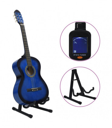 12 Piece Classical Guitar Beginner Set Blue 4/4 39"