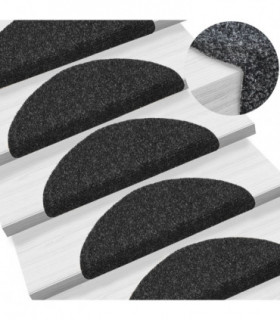 15 pcs Self-adhesive Stair Mats Needle Punch 56x17x3 cm Black