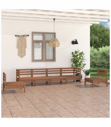 6 Piece Garden Lounge Set Honey Brown Solid Pinewood