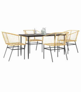 vidaXL 5 Piece Garden Dining Set Brown Poly Rattan Glass