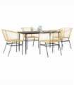 vidaXL 5 Piece Garden Dining Set Brown Poly Rattan Glass